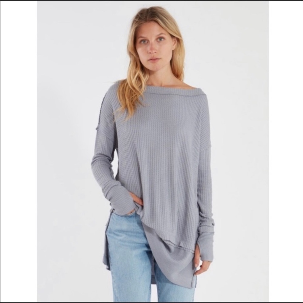Free People North Shore NWT Oversized Gray Thermal Shirt Medium